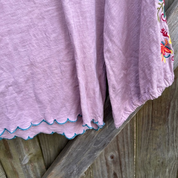 Umgee Mauve Boho Empire Sleeve Loose Fit Blouse with Embroidered Sleeves - Picture 4 of 7